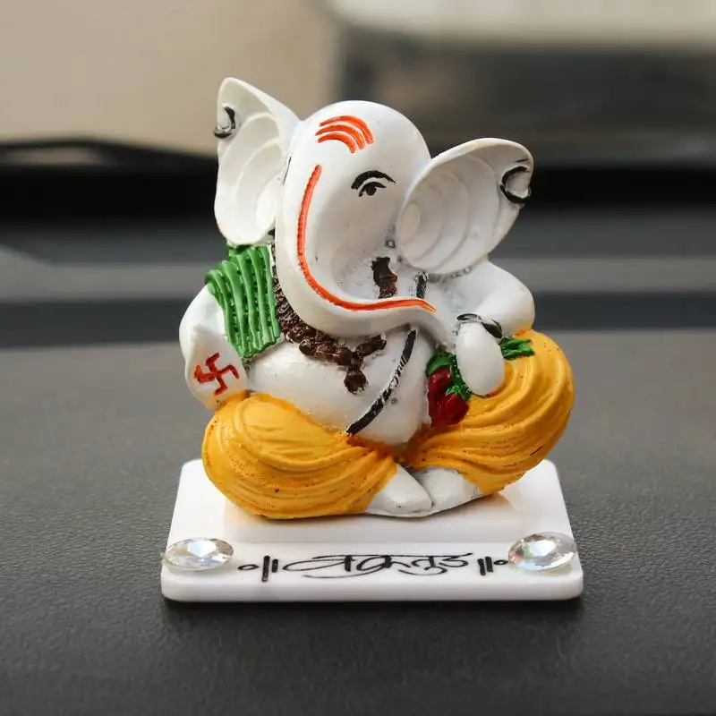 Ecraftindia white lord ganesha figurine - decorative showpiece for desk and temple, 4”