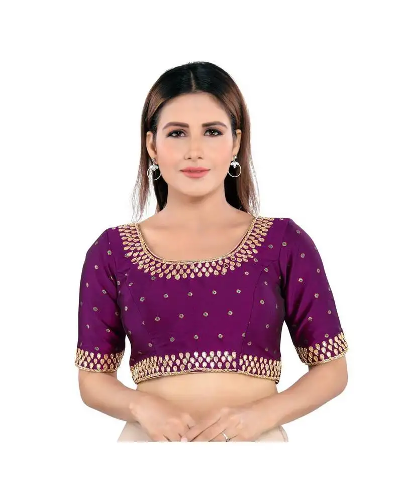 Mulbury silk padded round neck wine blouse