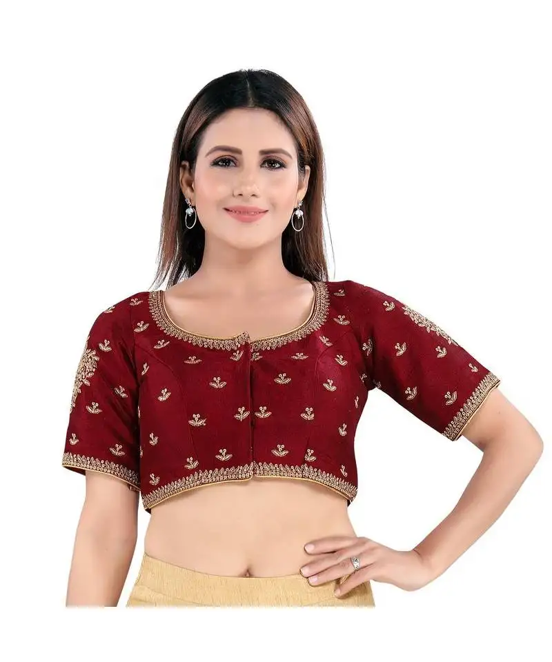 Mulbury silk padded round neck maroon blouse