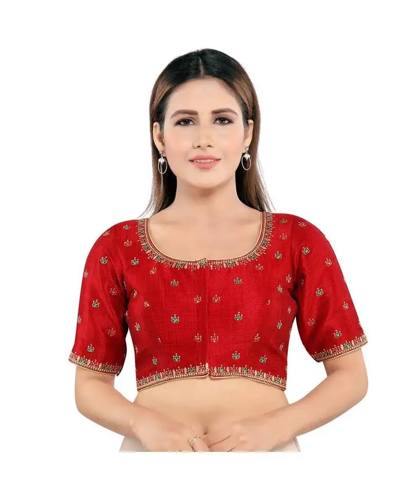 Mulbury silk padded round neck red blouse