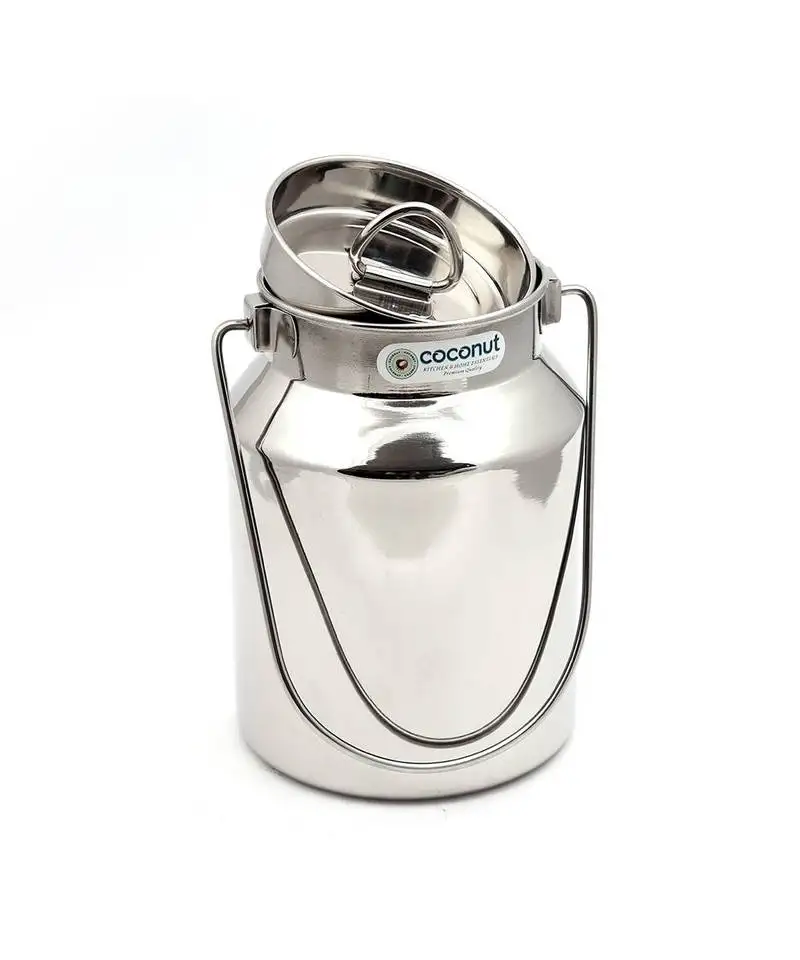 Coconut stainless steel plain milk can::Milk barni::Milk pot::Oil can (with lid) - capacity 5 litre - diamater - 18 cm