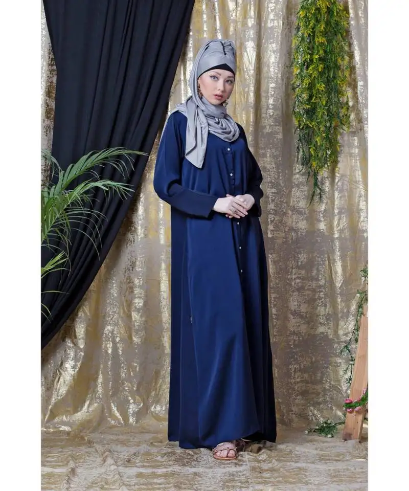 Blue nazneen decorative button front open nida abaya