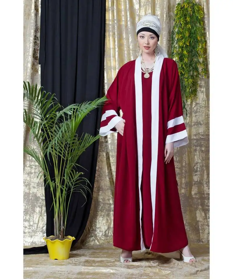 Maroon nazneen contrast band with inner dubai kaftan