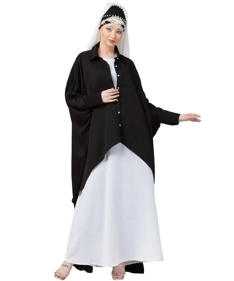 Black nazneen front open shirt kaftan with inner casual abaya