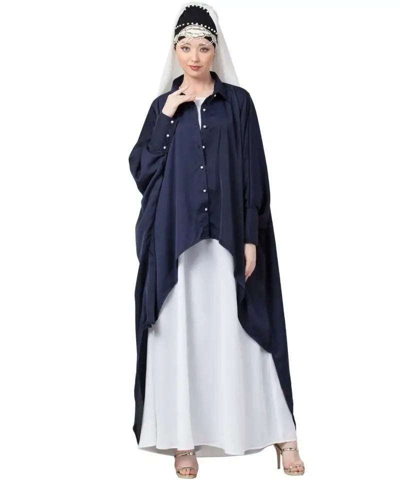 Blue nazneen front open shirt kaftan with inner casual abaya
