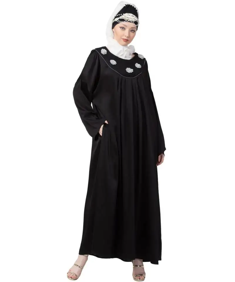 Black nazneen scallop yoke bohemian casual abaya