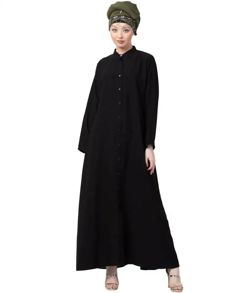 Black nazneen front open chinese collar casual abaya