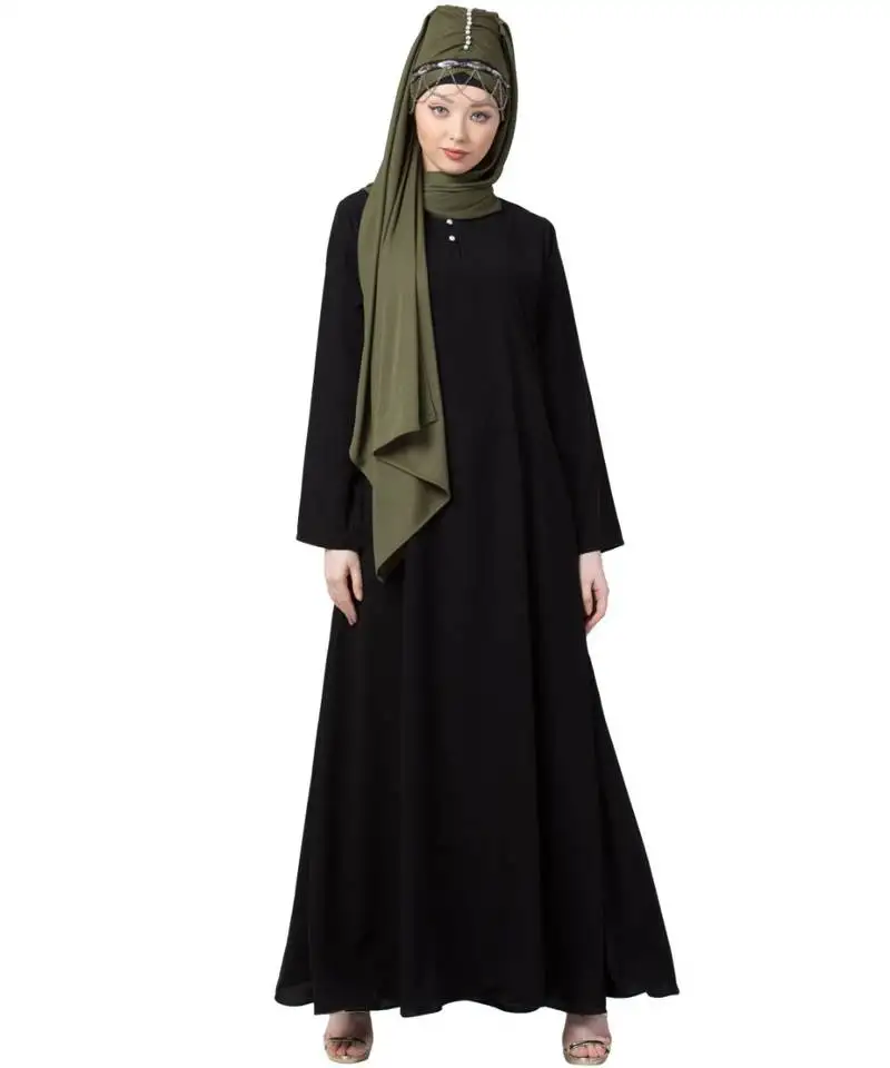 Black nazneen front placket flare bottom basic abaya