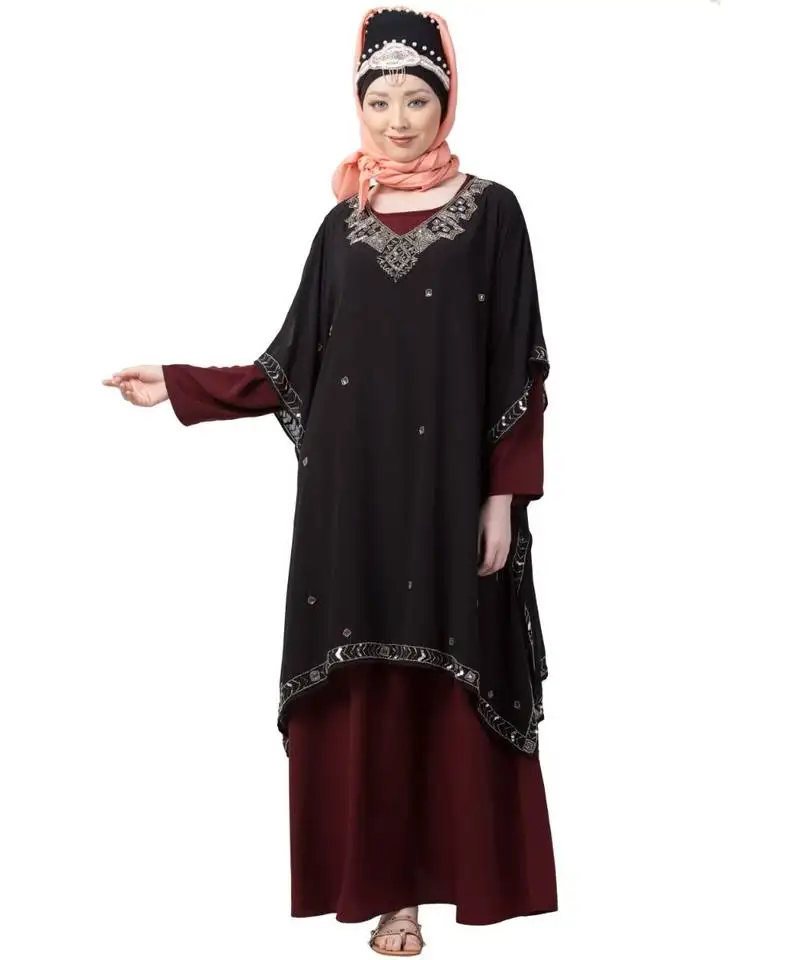 Maroon nazneen double layer embellished party abaya