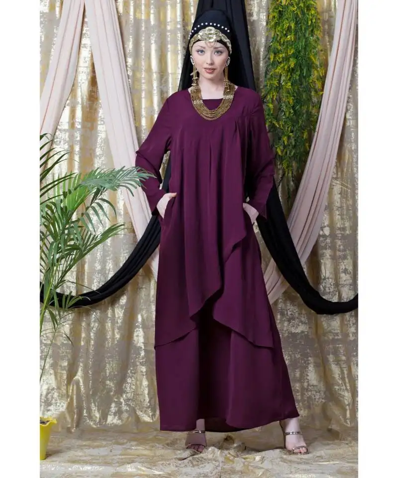 Purple nazneen overlapped panel casual abaya