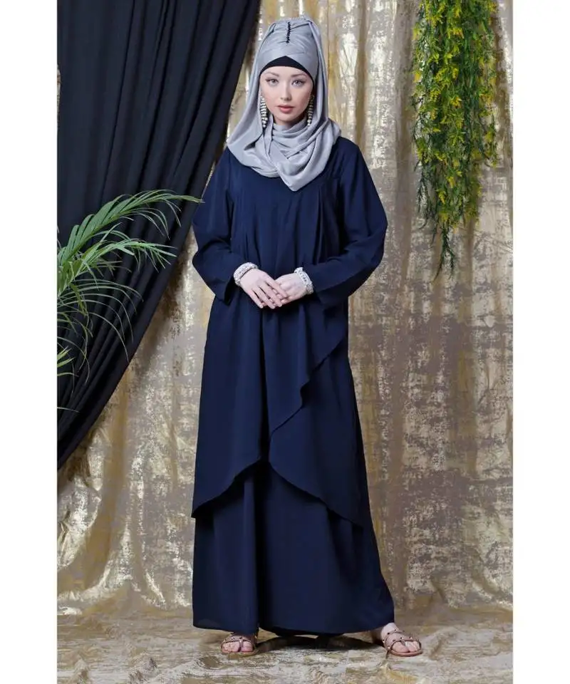 Blue nazneen overlapped panel casual abaya