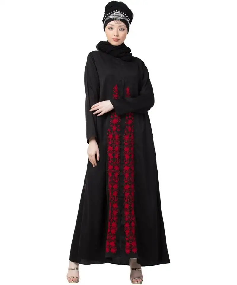 Black nazneen front embroidered zip at neck nida abaya
