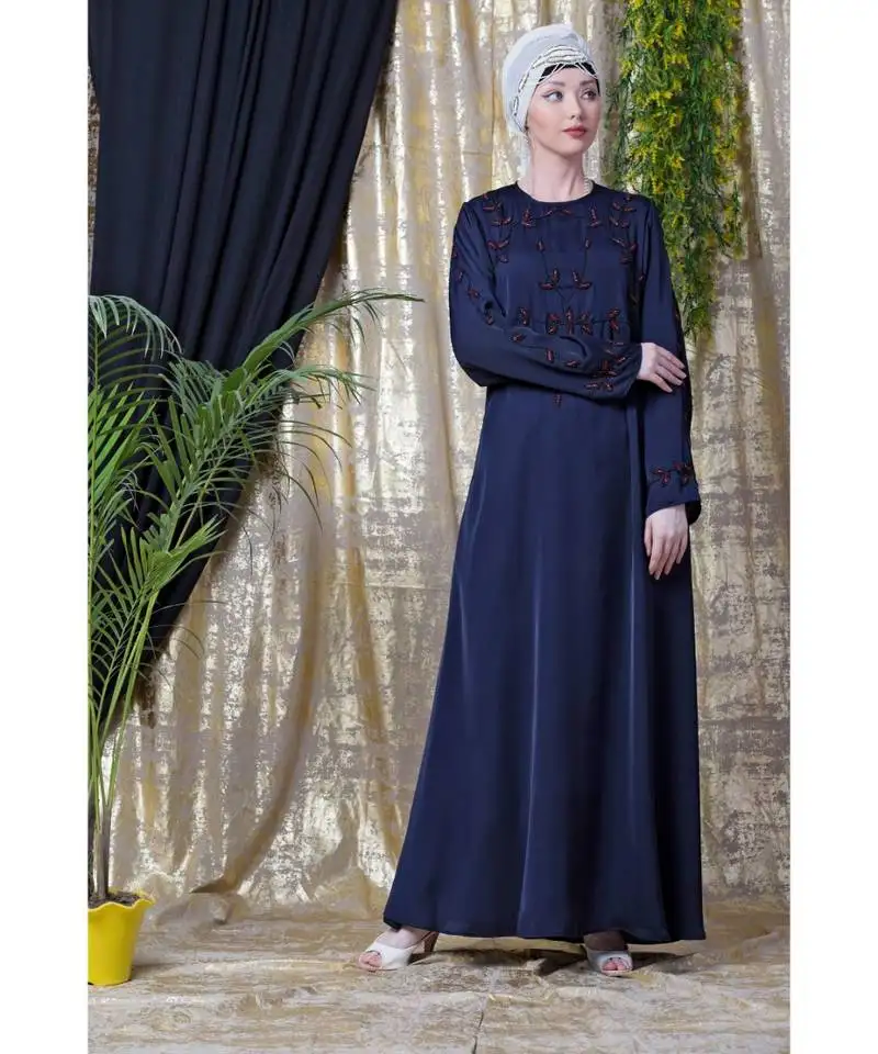 Blue nazneen front and sleeve hand embroidered party abaya