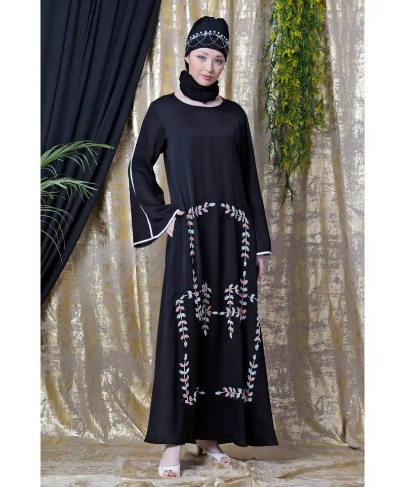 Black nazneen front hand embroidered bell sleeve party abaya