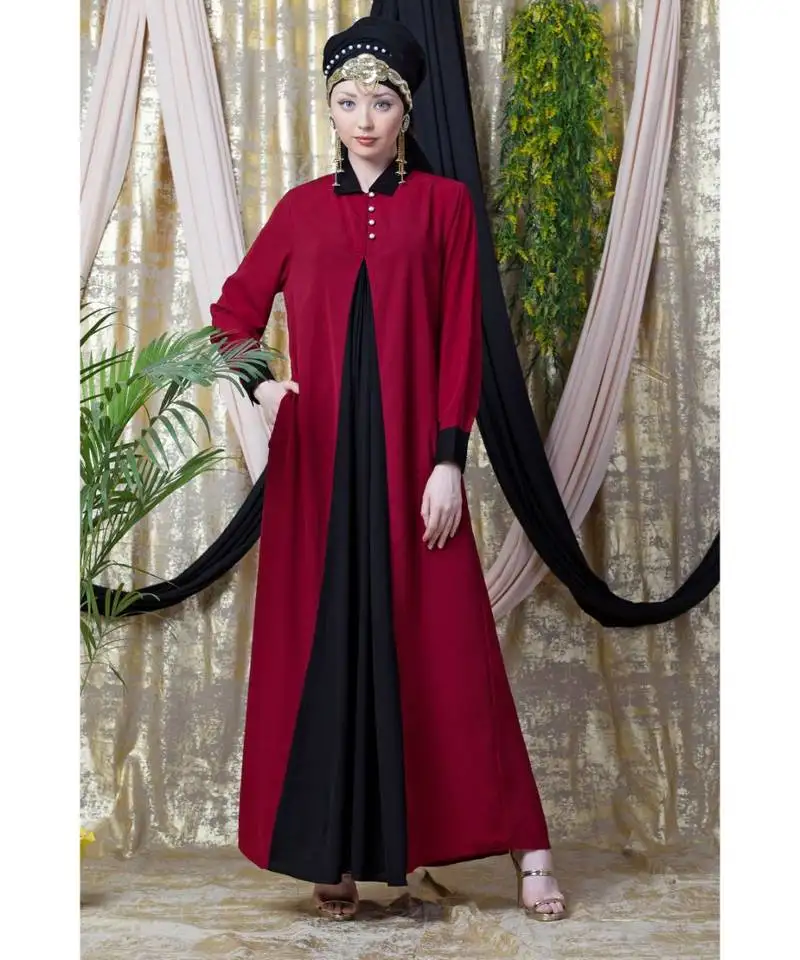 Maroon nazneen contrast yoke black::Peach casual abaya