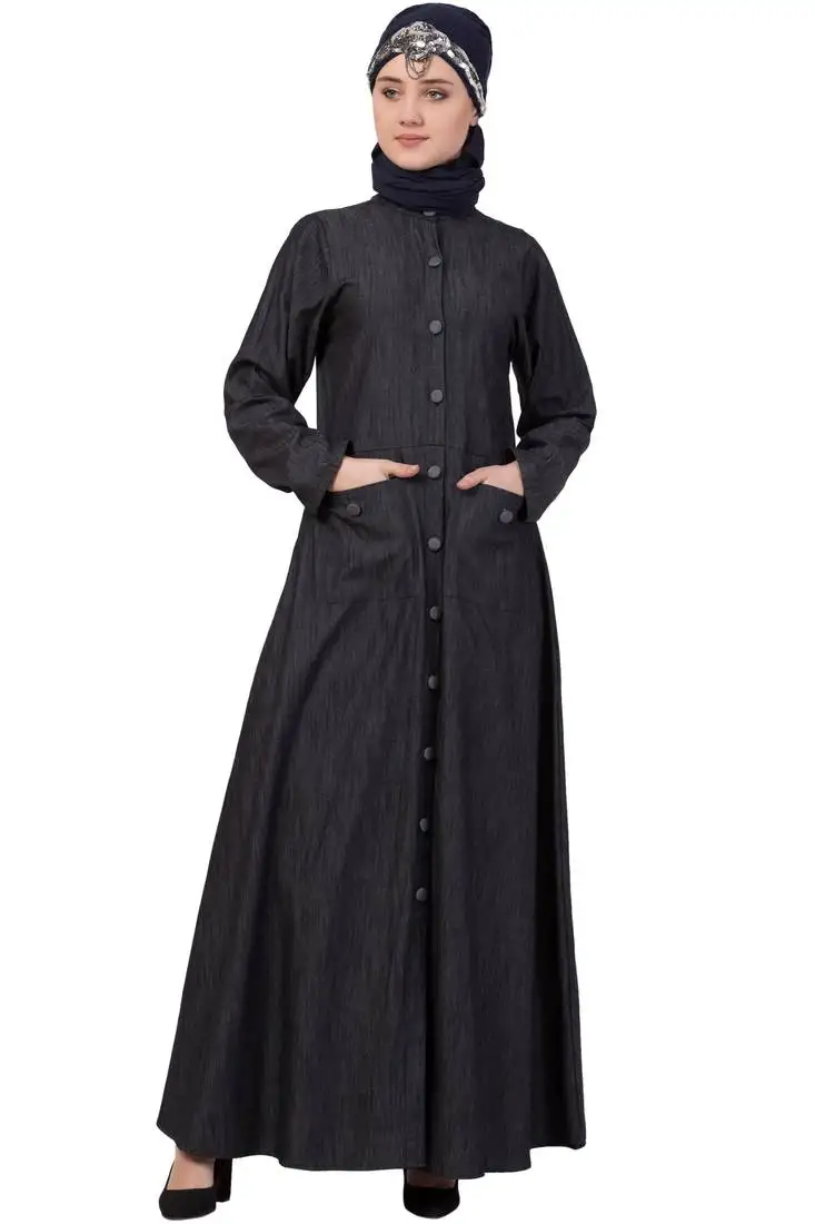 Black plain denim abaya