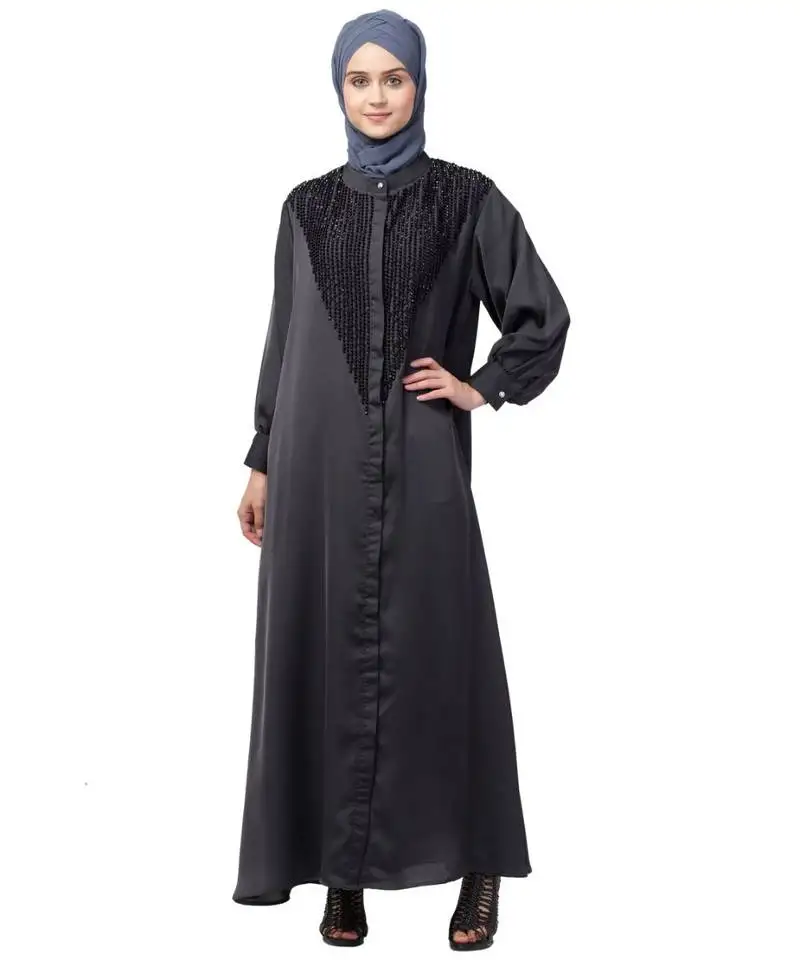 Nazneen diamond beads front open abaya
