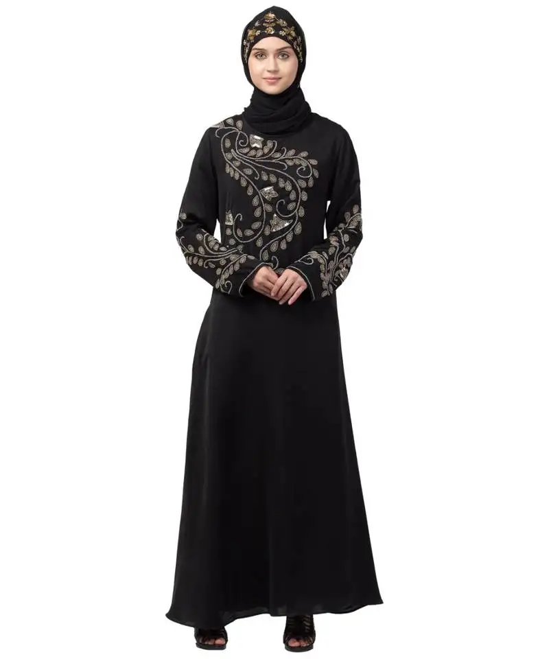 Nazneen stone hand work at front and sleeve a line abaya