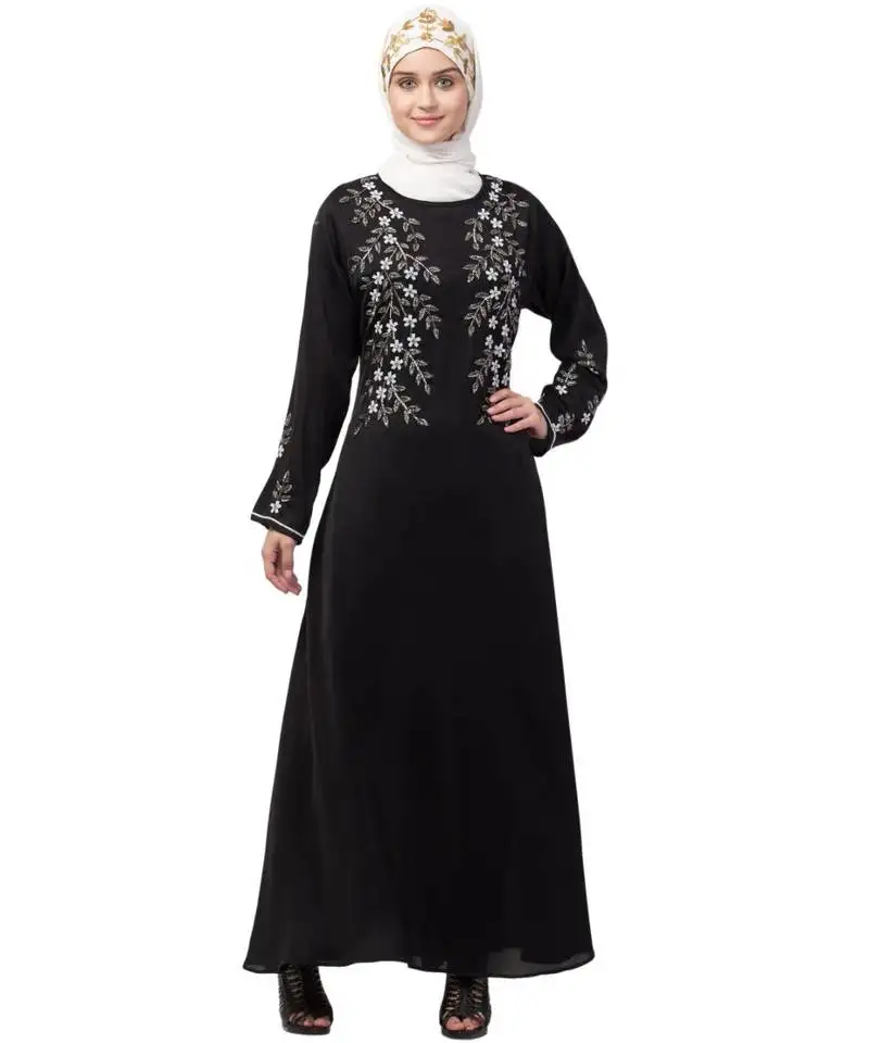 Black nazneen floral embroidered ramazan party abaya