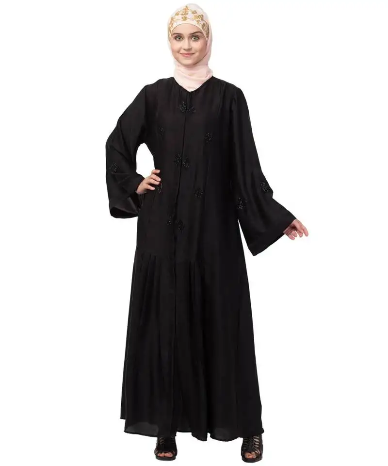Black nida printed elegant modest abaya