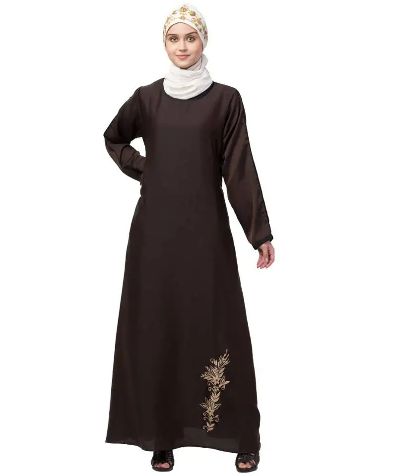 Nazneen bottom embroidery contrast piping abaya