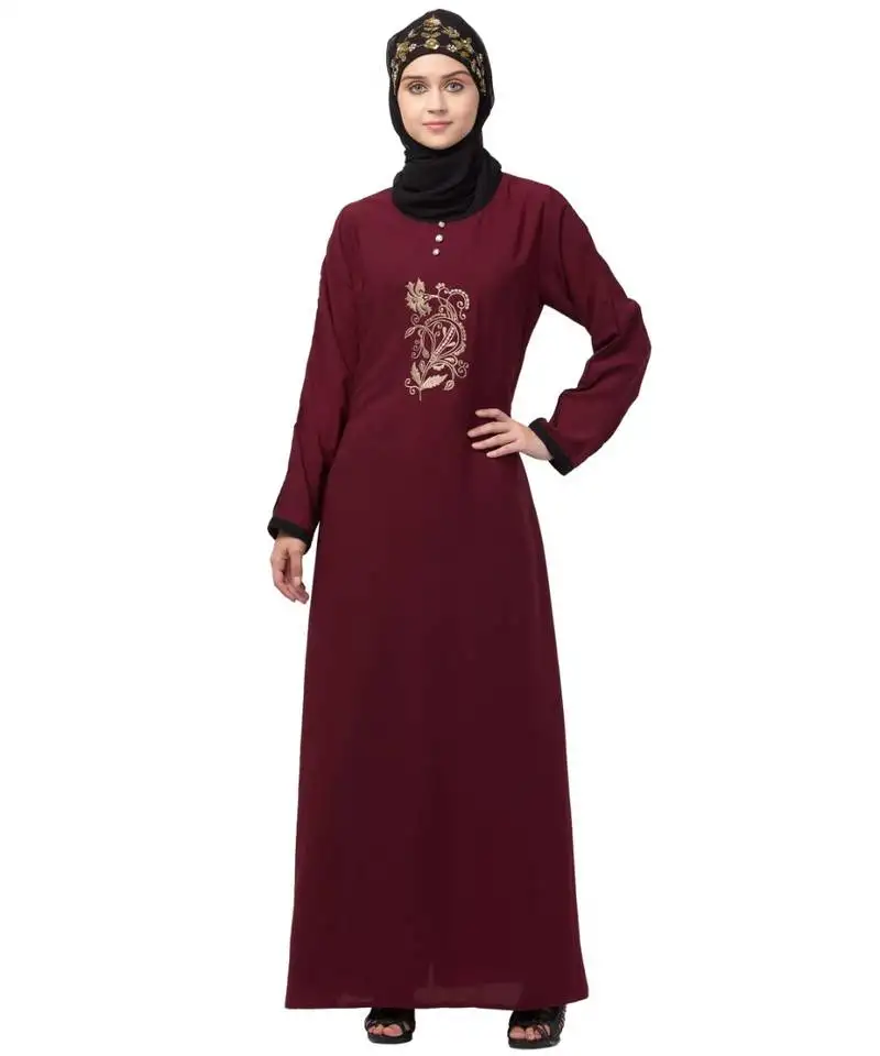 Nazneen center embroidery contrast piping abaya