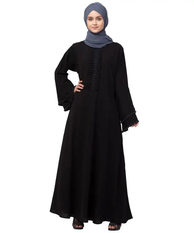 Nazneen pleats and beads with bell sleeve abaya