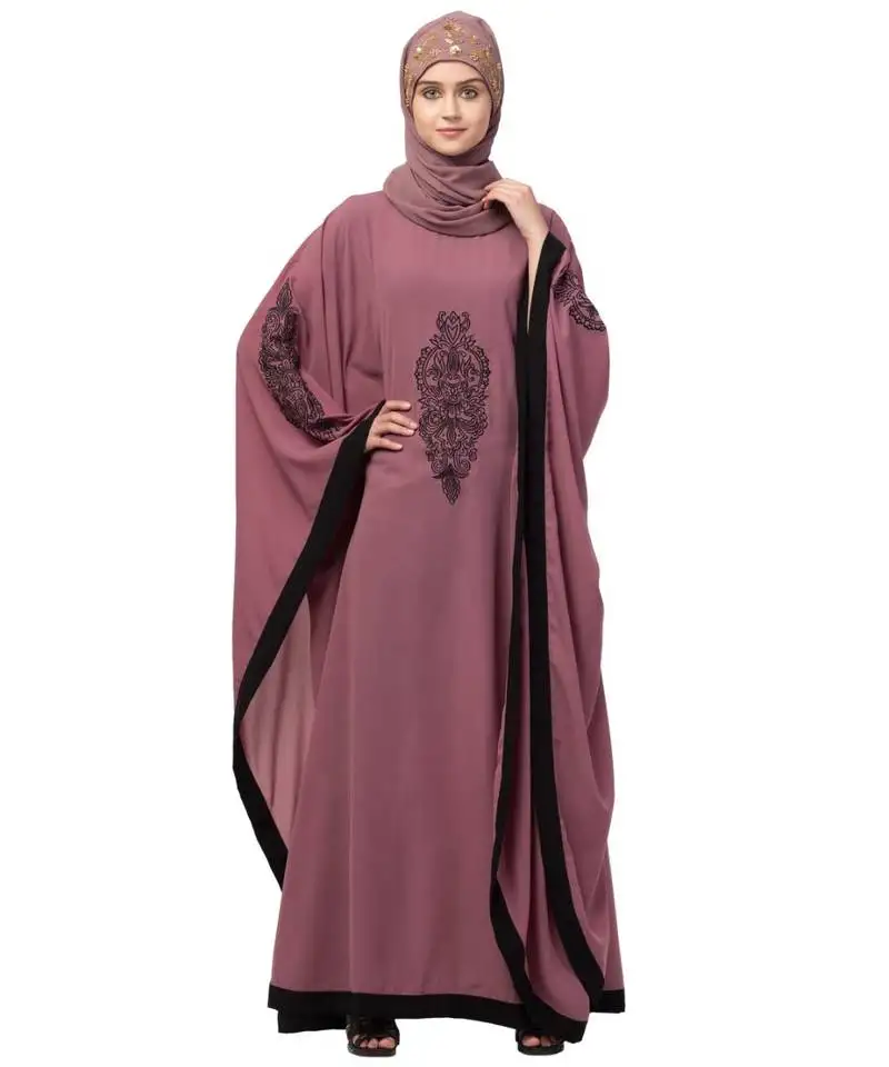 Nazneen center & sleeve embroidery contrast band kaftan