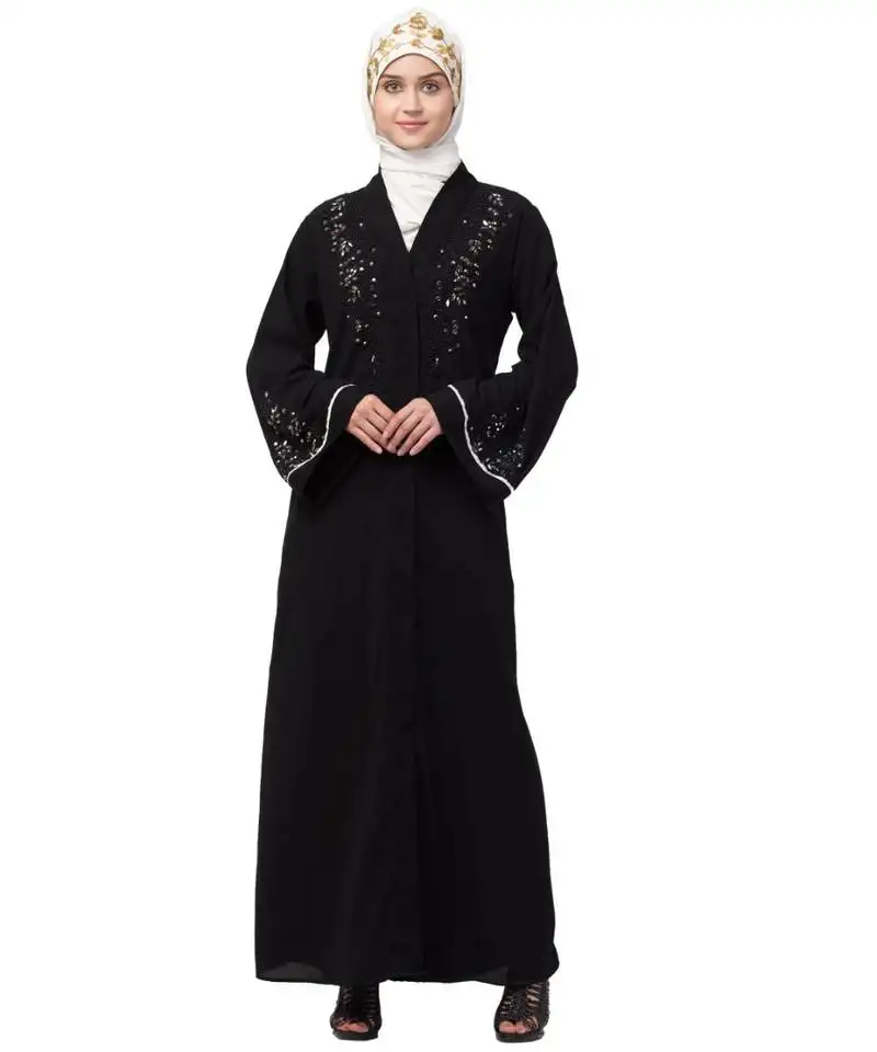 Nazneen front open hand work at both side and sleeve abaya