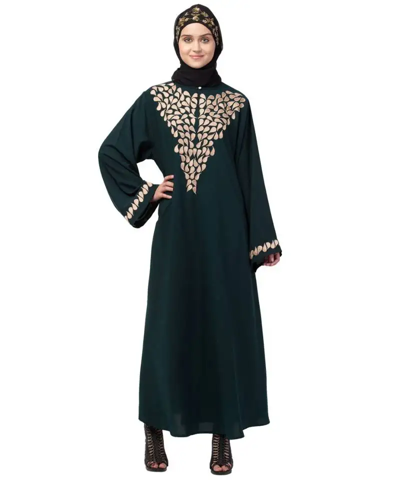 Nazneen round neck front and sleeve drop embroidery abaya