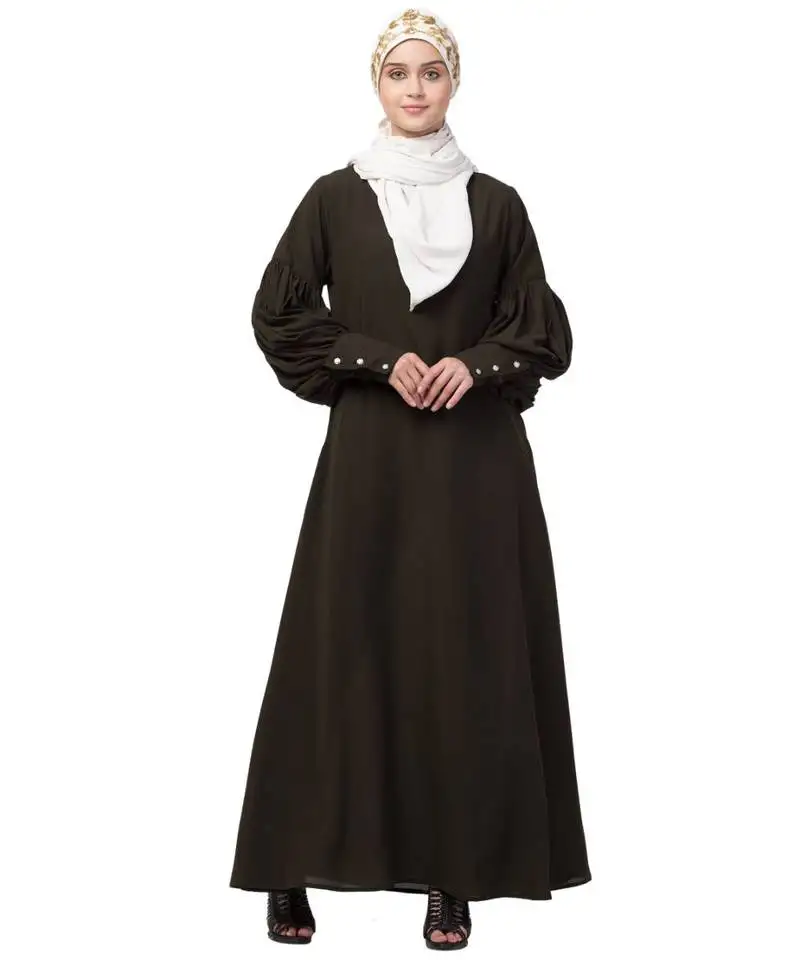 Nazneen long cuff full balloon sleeve with belt a line abaya