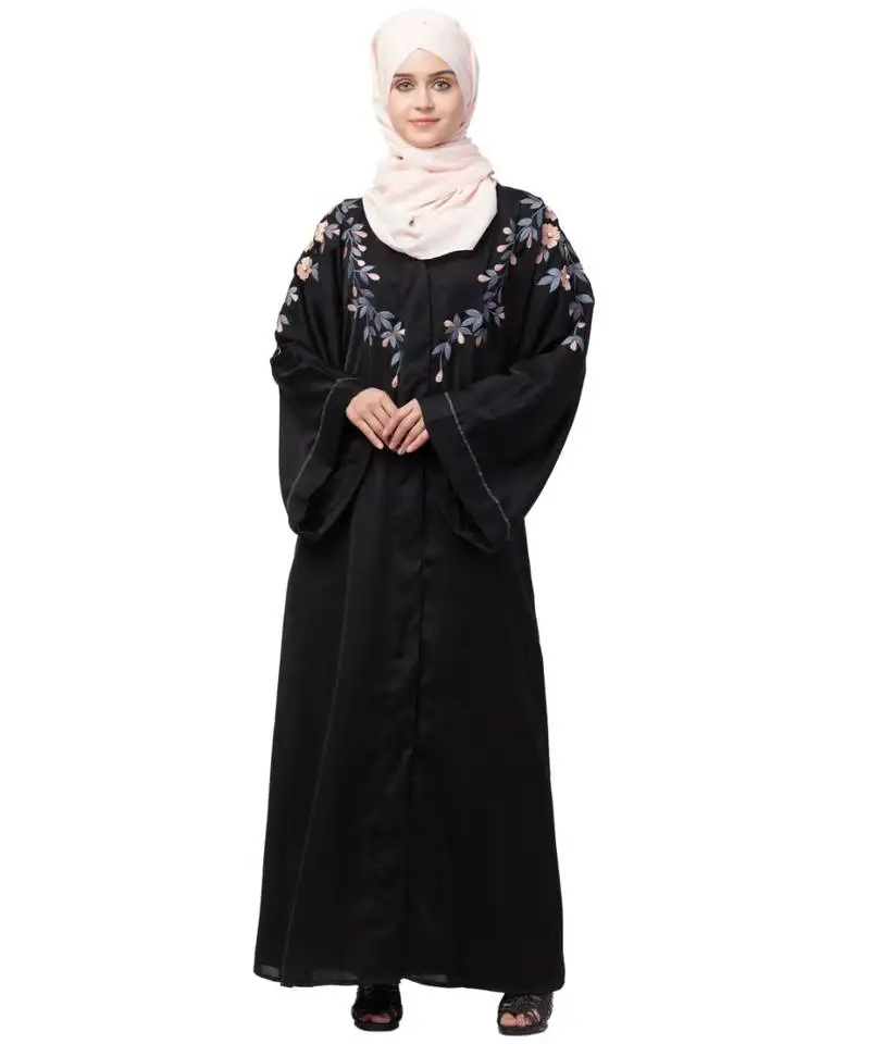 Nazneen front to back resham embroidery front open dubai style kaftan cum abaya