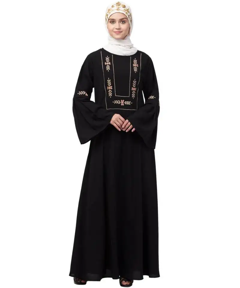 Nazneen yoke embroidered pleated bell sleeve flare abaya