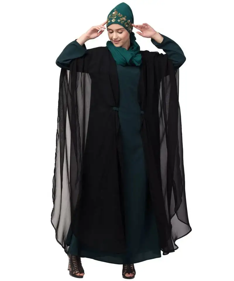 Nazneen contrast double layers abaya