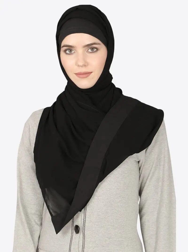 Nazneen georgette plain black band hijab – 30x78