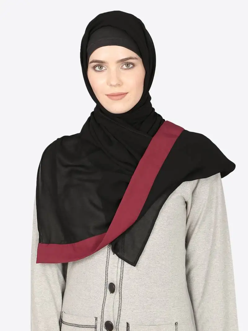 Maroon band plain black hijab