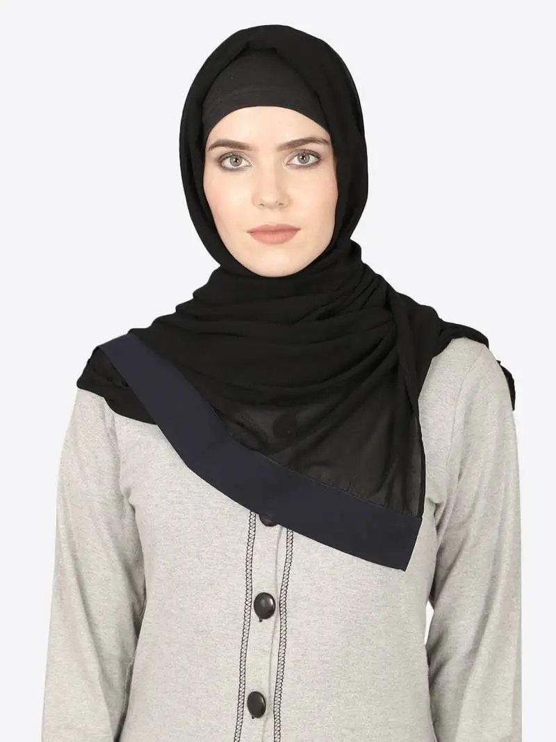 Navy blue band plain black hijab