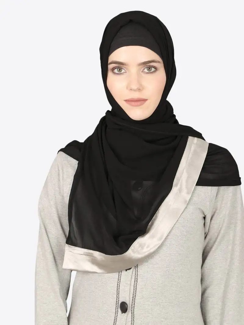 Silver band plain black hijab