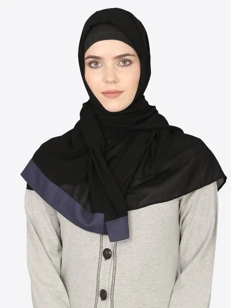 Blue band plain black hijab