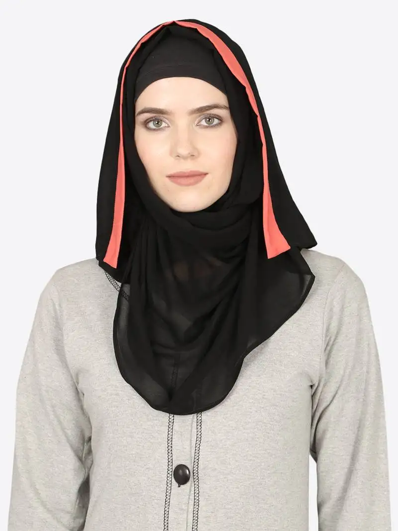 Orange band plain black hijab