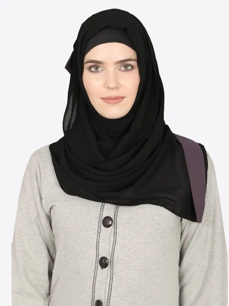 Purple band plain black hijab