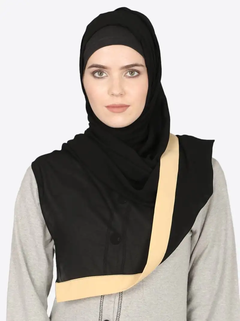 Baeige band plain black hijab