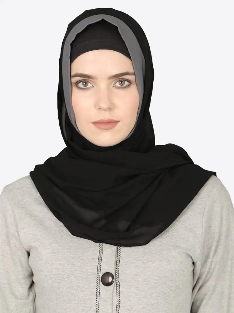 Grey band plain black hijab