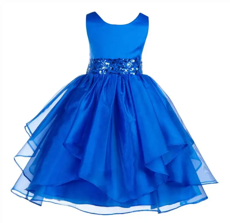 Blue plain polyester kids girl gowns