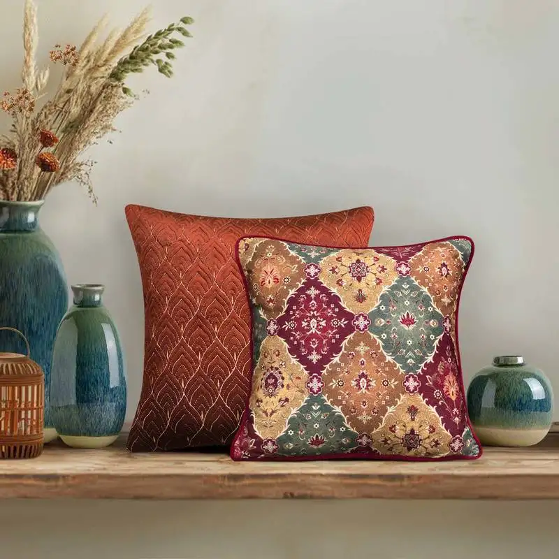 Kilim cushion cover 16x16 – handcrafted bohemian decorative pillow for sofa, couch & bedroom