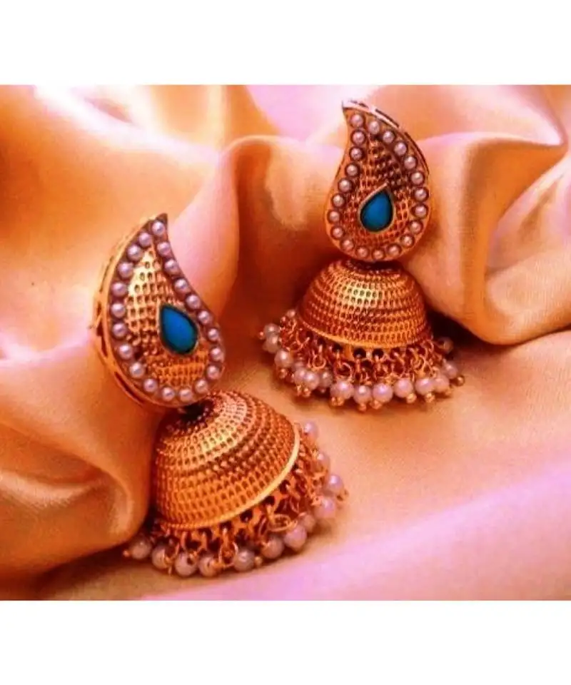 Turquoise gold jhumka earrings