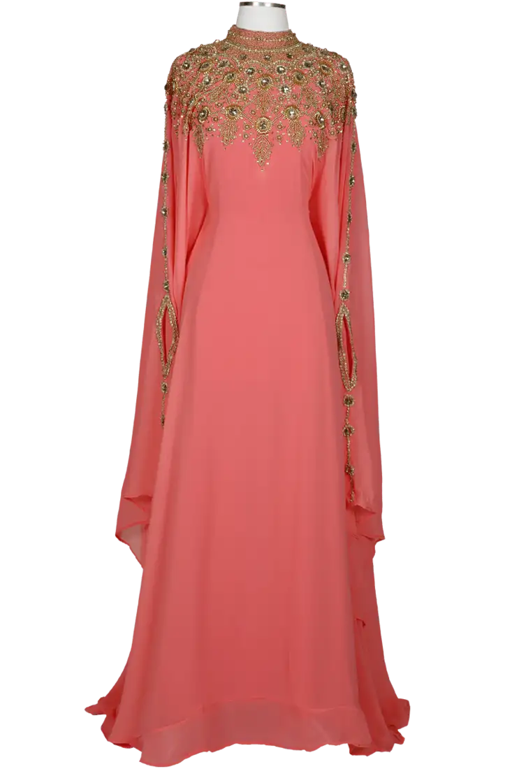 Peach colour embroidered georgette islamic-kaftans