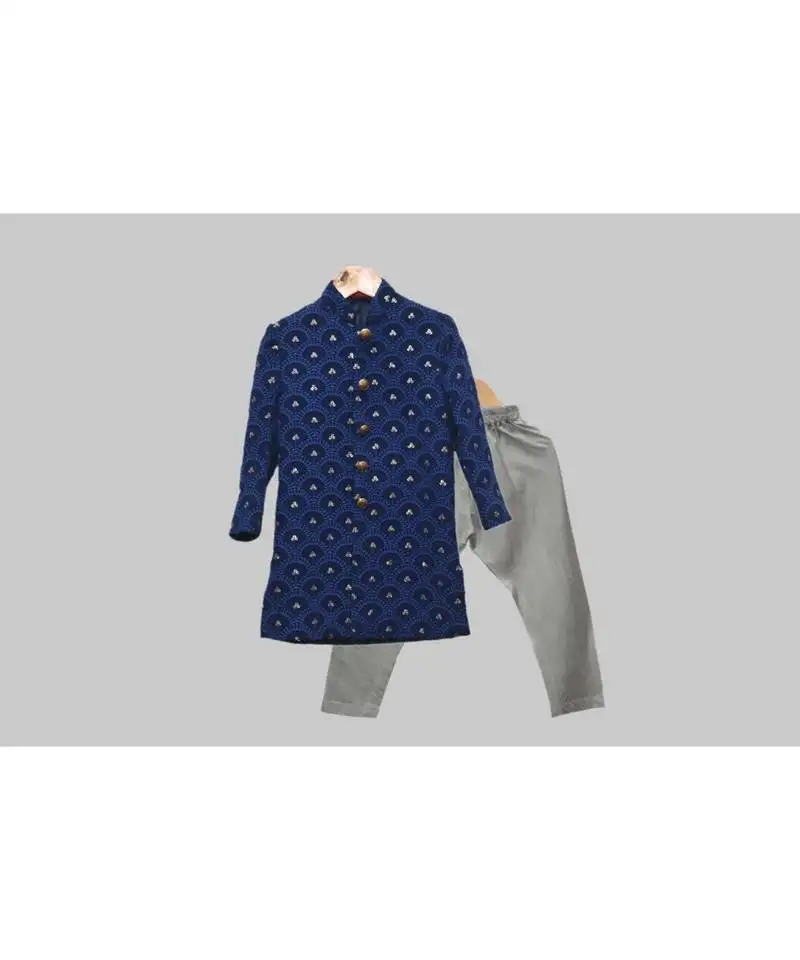 Prussian blue sherwani