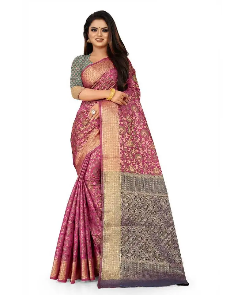 Pink art silk banarasi woven saree