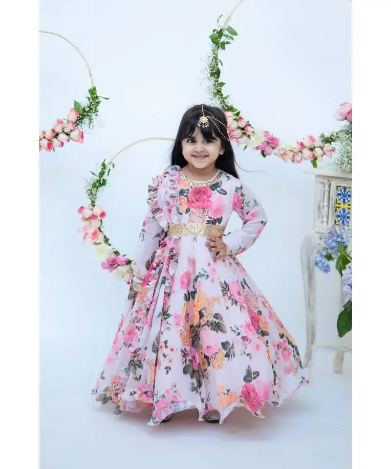 Peach printed anarkali for girls
